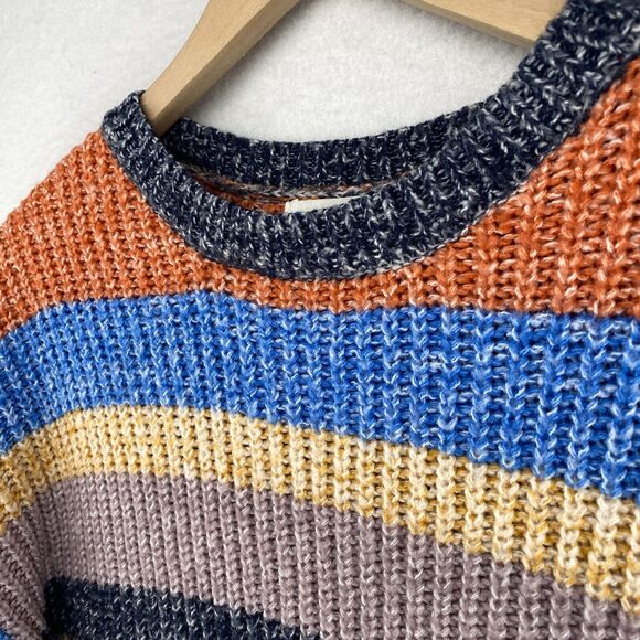 C&C CALIFORNIA Sweater L Ribbed Striped Jumper Pullover Blue Orange - Picture 2 of 12